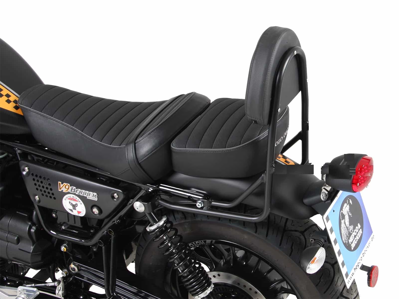 Sissybar ohne Gepäckträger schwarz für Moto Guzzi V 9 Bobber (lange Sitzbank)(2017-2020)