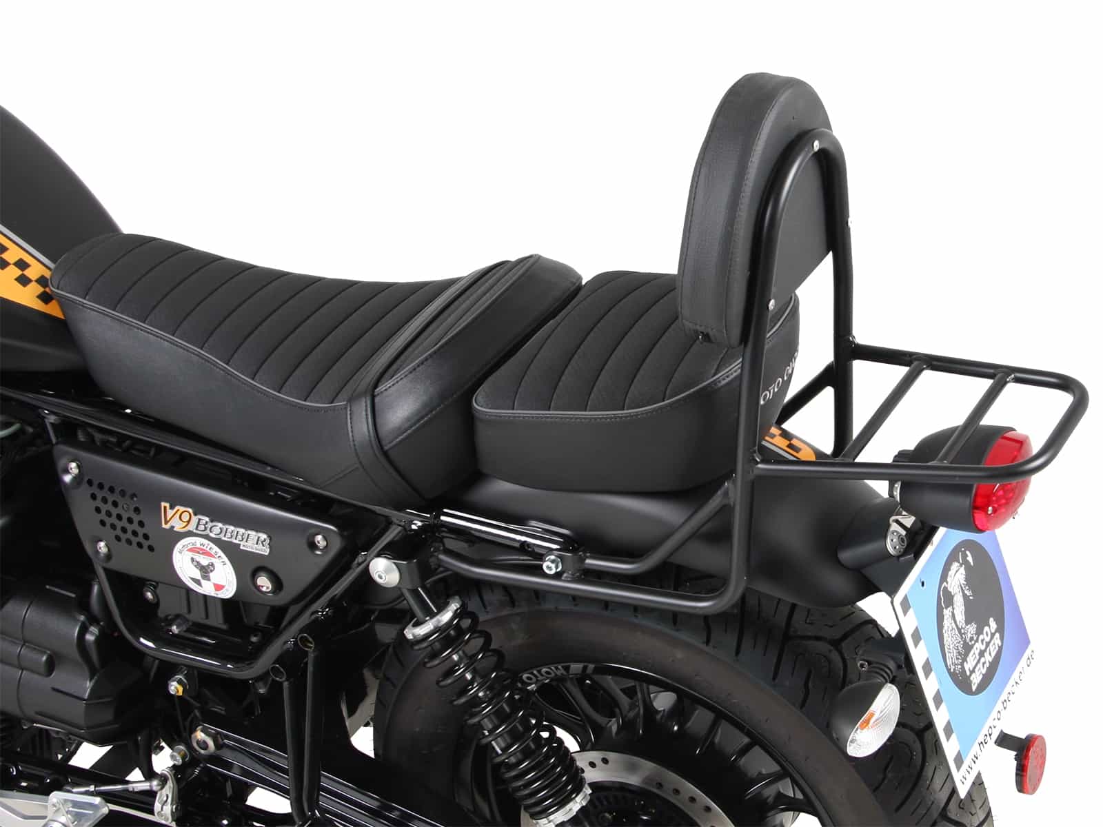 Sissybar mit Gepäckträger schwarz für Moto Guzzi V 9 Bobber (lange Sitzbank)(2017-2020)