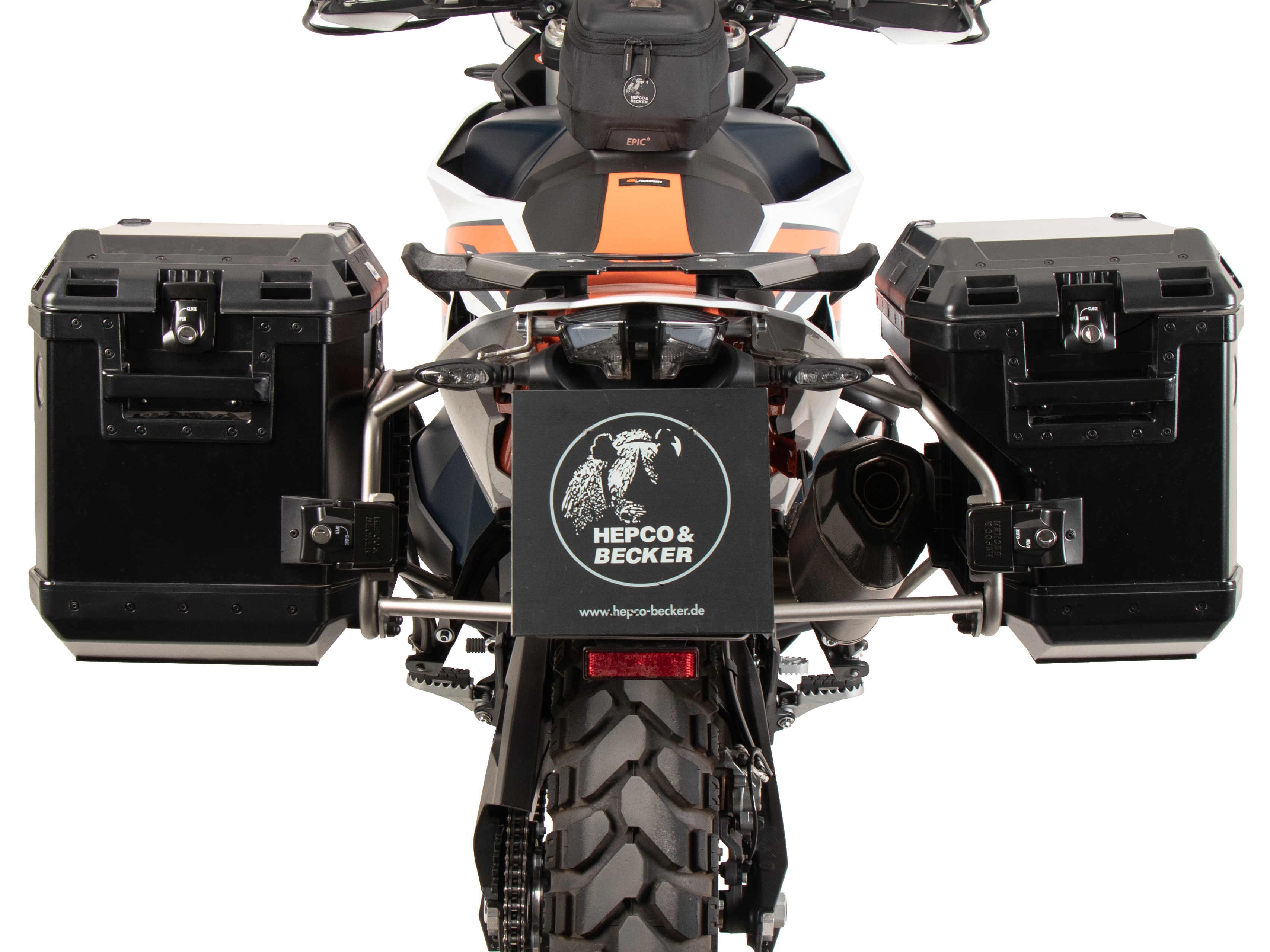 Side carrier cutout stainless steel incl. Xplorer sideboxes black for KTM 890 Adventure / R / Rally (2023-)